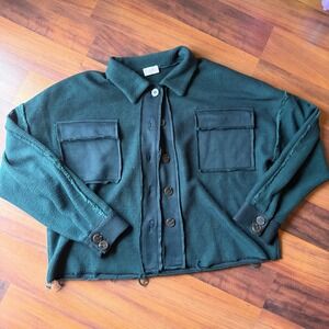 Pink Lily Ribbed Cardigan Button Front Dark Green Utility Pockets XL